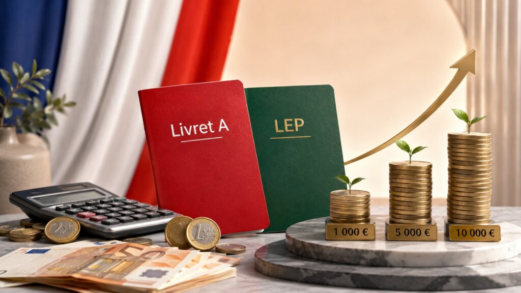Livret A ou LEP en 2026 : comparez les taux nets, les plafonds, les conditions de revenus et les gains obtenus avec 1 000, 5 000 ou 10 000 euros afin de choisir le livret le plus rentable.
