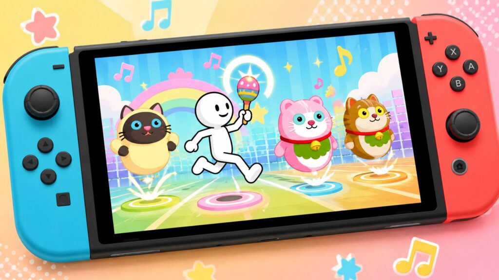 Rhythm Paradise Groove sort le 2 juillet 2026 sur Nintendo Switch au prix de 39,99 €. Découvrez le contenu de la démo gratuite, le transfert de sauvegarde et les modes de jeu inclus.