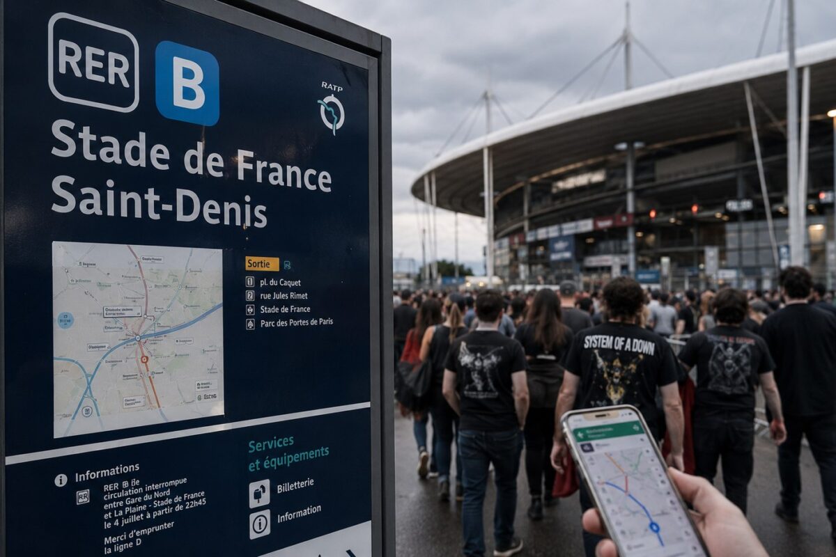 System of a Down joue au Stade de France ce 4 juillet 2026. Heure, premières parties, RER, métro, derniers trains, billet mobile et objets interdits : les informations officielles.