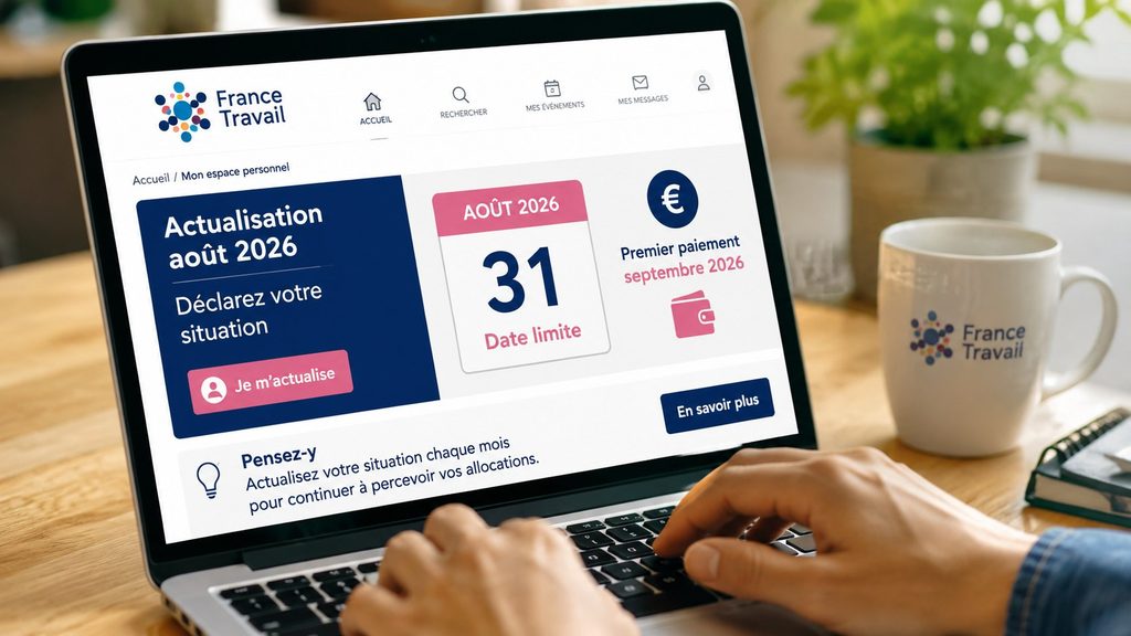 France Travail : actualisation d’août 2026 ouverte, date limite et premier paiement de septembre