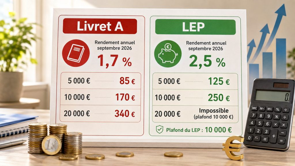 Livret A à 1,7 % ou LEP à 2,5 % : où placer 5 000 €, 10 000 € ou 20 000 € en septembre 2026