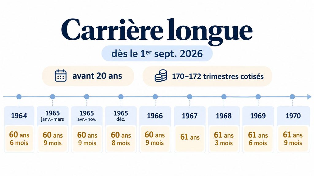Retraite carrière longue : ce qui change pour les départs depuis le 1er septembre 2026 selon votre année de naissance