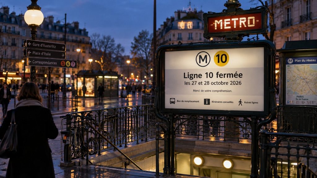 Métro ligne 10 fermé les 27 et 28 octobre 2026 : à partir de quelle heure et comment contourner la coupure