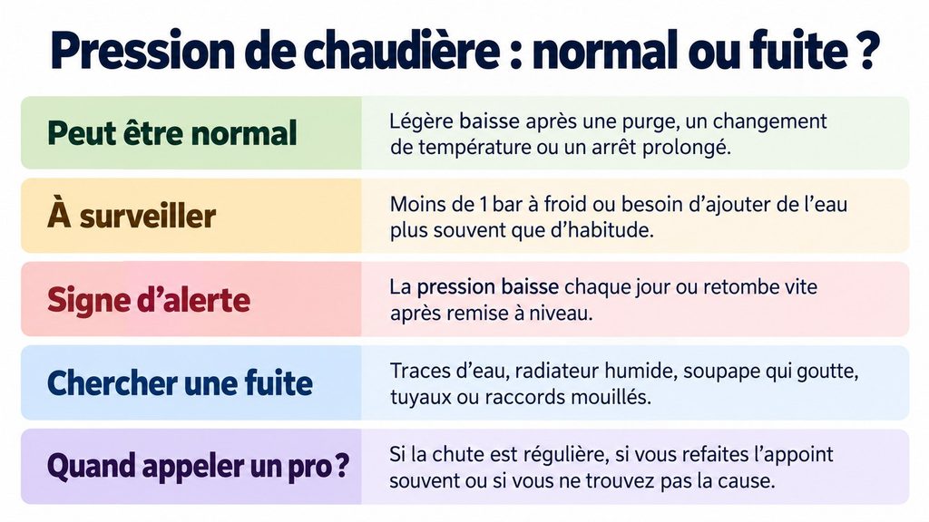 La pression de la chaudière baisse chaque jour : quand est-ce normal et quand chercher une fuite