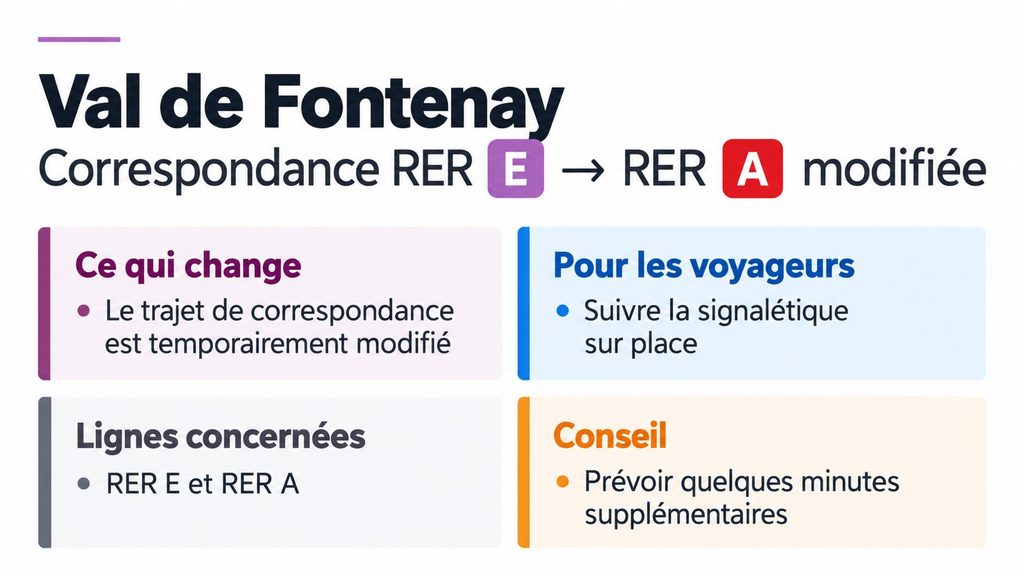 Val de Fontenay : la correspondance RER E → RER A change du 19 octobre au 18 décembre 2026